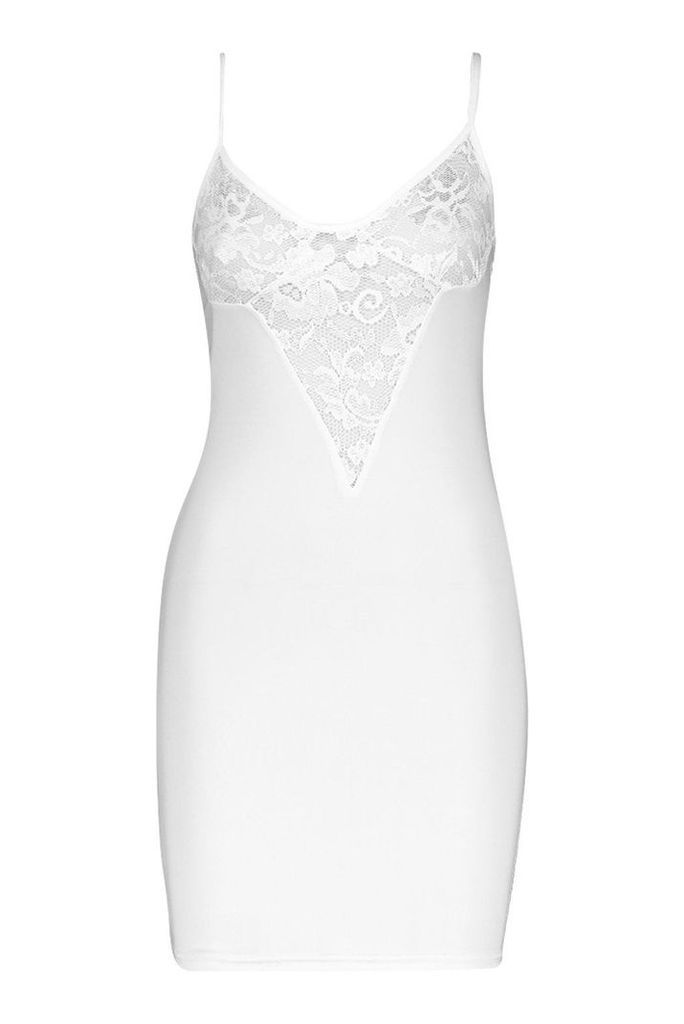 Womens Lace Cup Slinky Bodycon Dress - white - 10, White