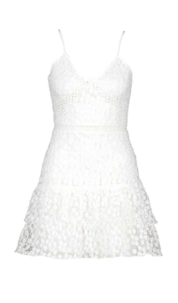 Womens Strappy Lace Trim Skater Dress - white - 10, White