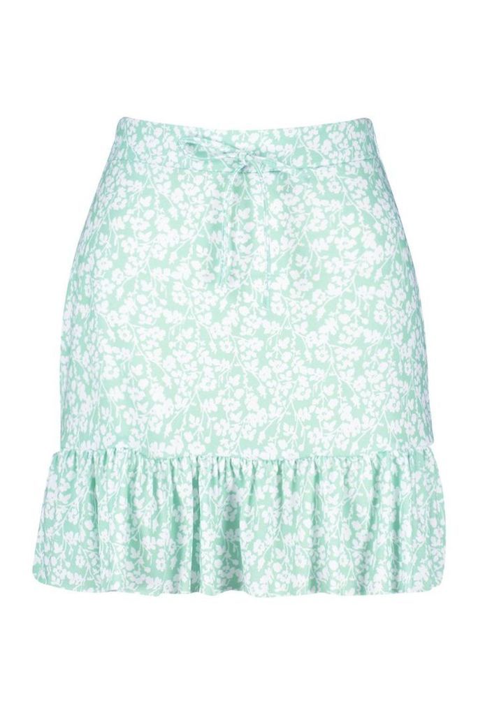 Womens Ditsy Floral Tiered Viscose Mini Skirt - green - 8, Green