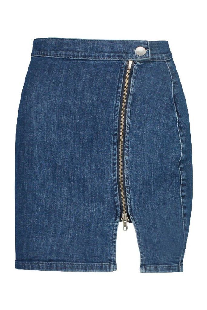 Womens Zip Front Denim Mini Skirt - blue - 16, Blue