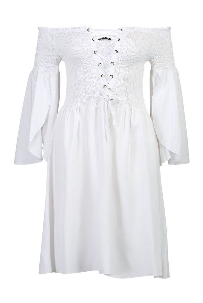 Womens Woven Sheered Tie Front Mini Bodycon Dress - white - 6, White
