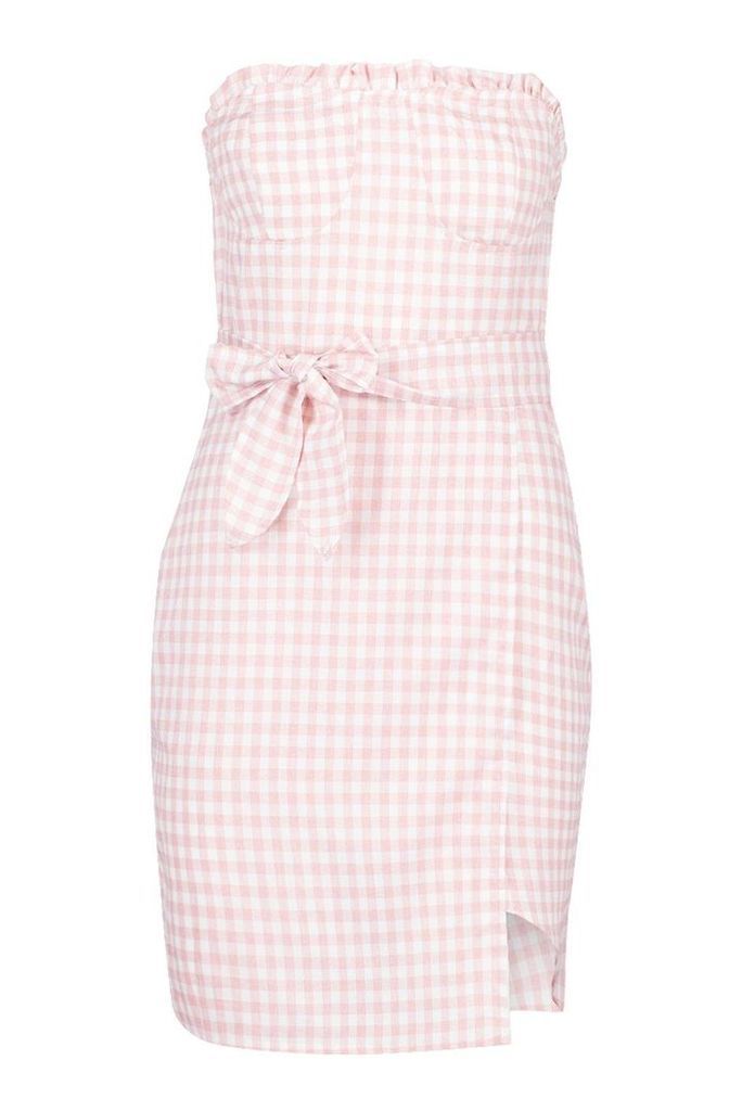 Womens Bandeau Cupped Gingham Mini Dress - Pink - 10, Pink