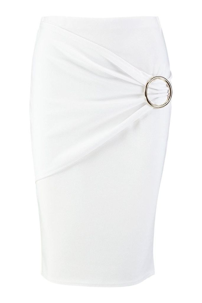Womens Draped O-Ring Midaxi Skirt - white - 8, White
