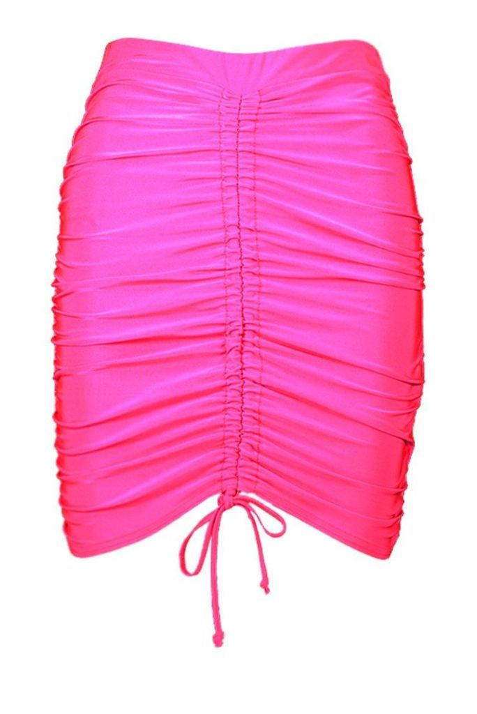 Womens Ruched Front Slinky Mini Skirt - Pink - 10, Pink