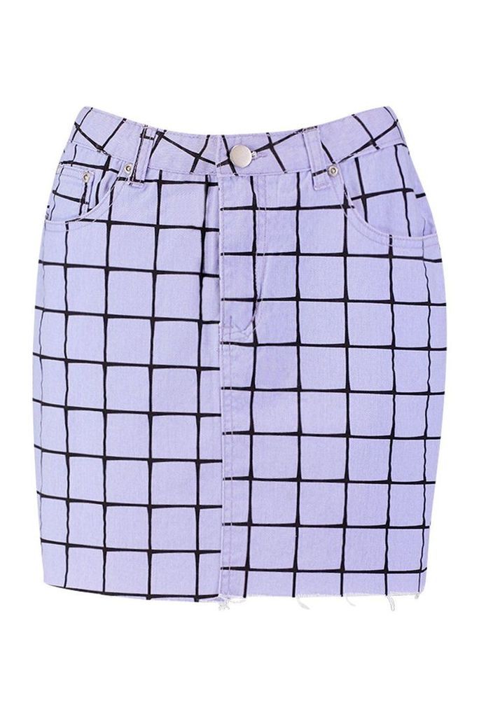 Womens Grid Detail High Waisted Mini Skirt - purple - 10, Purple