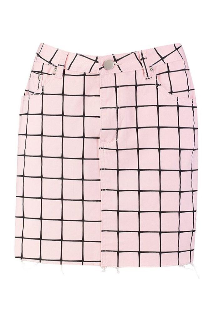 Womens Grid Detail High Waisted Mini Skirt - Pink - 8, Pink