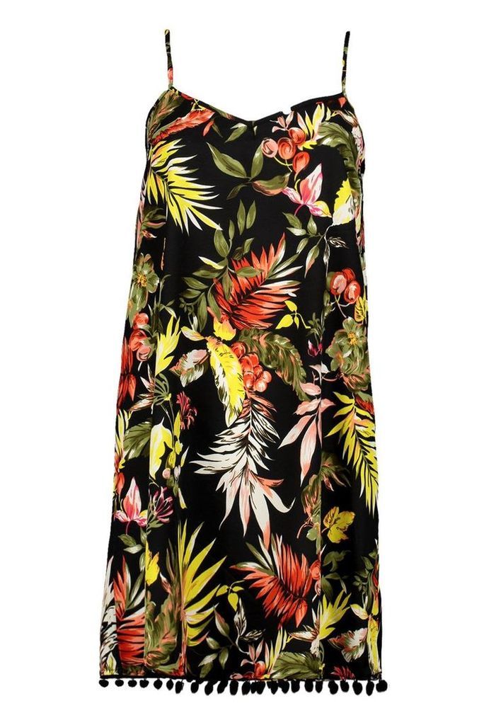 Womens Tia Tropical Print Pom Pom Detail Cami Dress - multi - 10, Multi