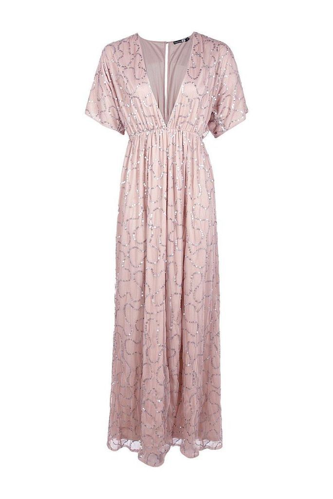 Womens Boutique Sequin Plunge Maxi Bridesmaid Dress - Pink - 10, Pink