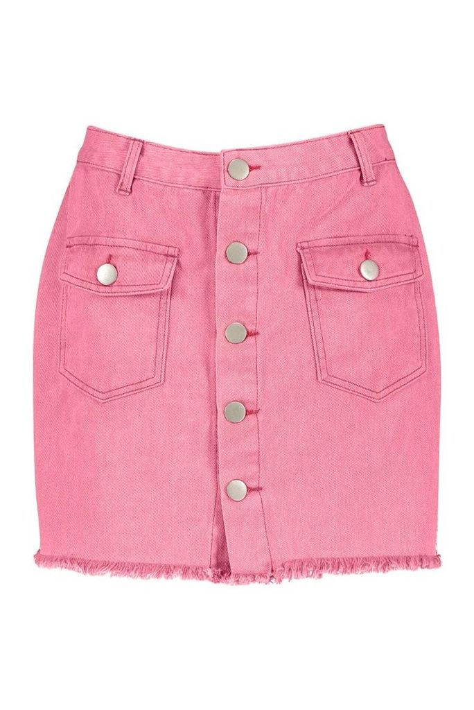 Womens Button Front Washed Denim Skirt - washed pink - 10, Washed Pink