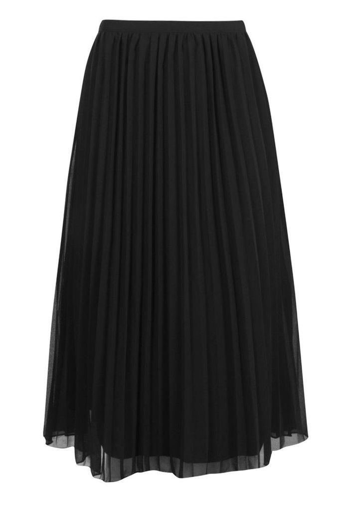 Womens Chiffon Pleated Midi Skirt - Black - 14, Black
