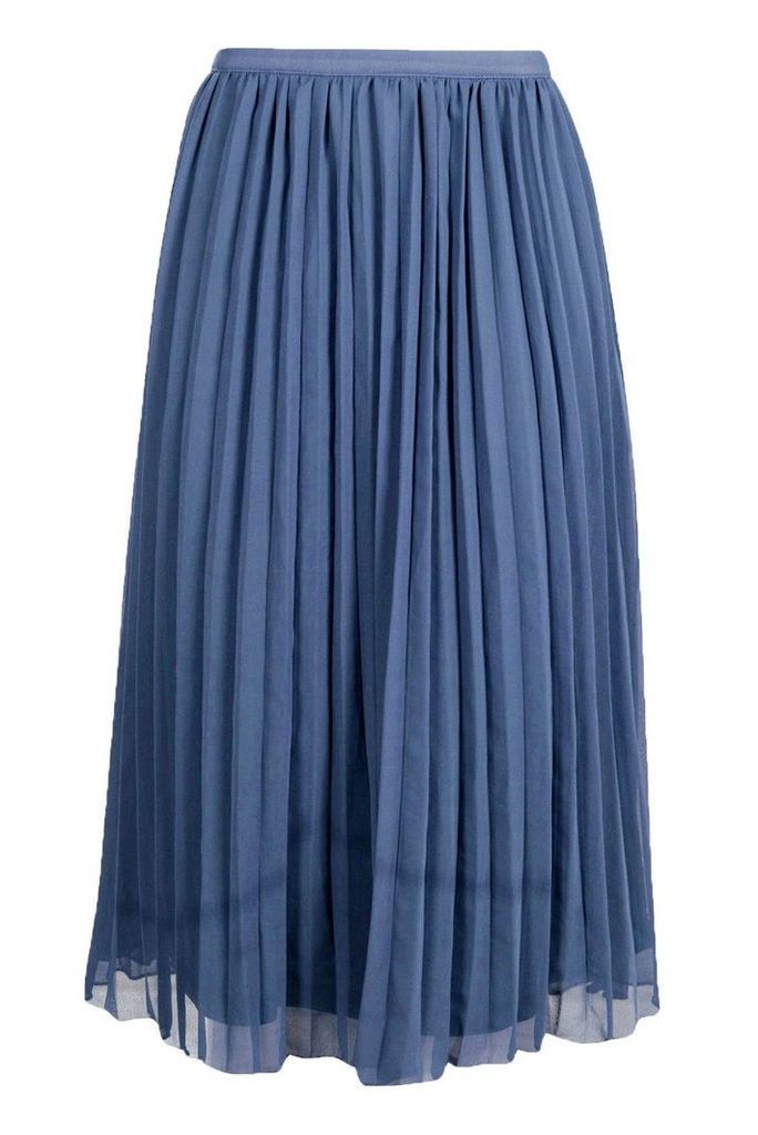 Womens Chiffon Pleated Midi Skirt - Blue - 16, Blue