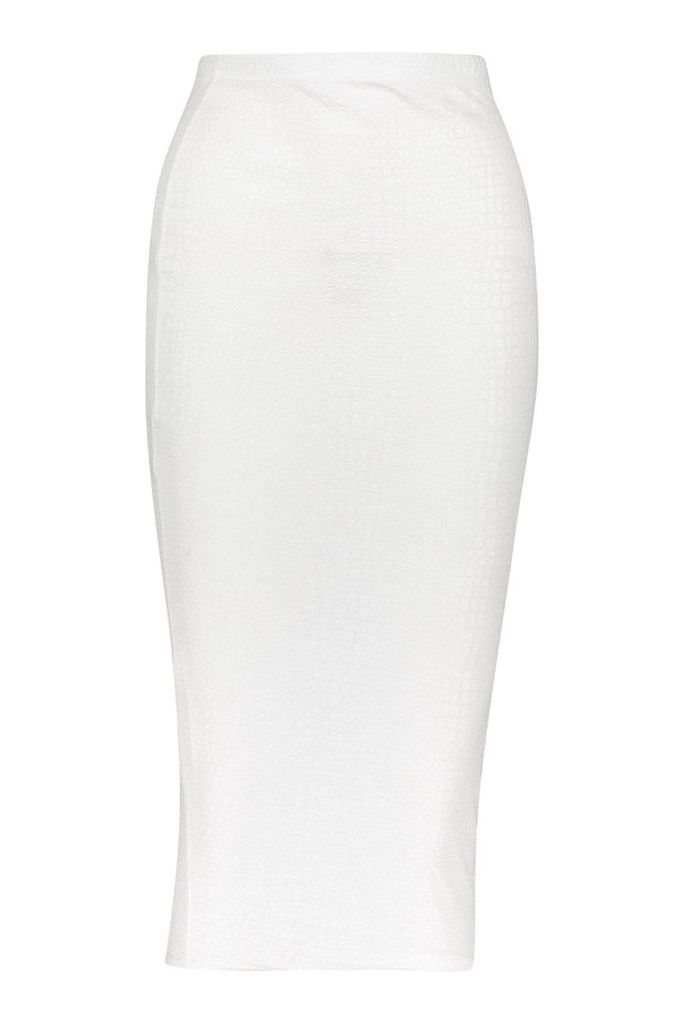 Womens Croc Embossed Midi Skirt - white - 10, White