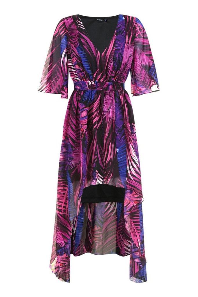 Womens Hanky Hem Palm Print Maxi Dress - ultra violet - 8, Ultra Violet