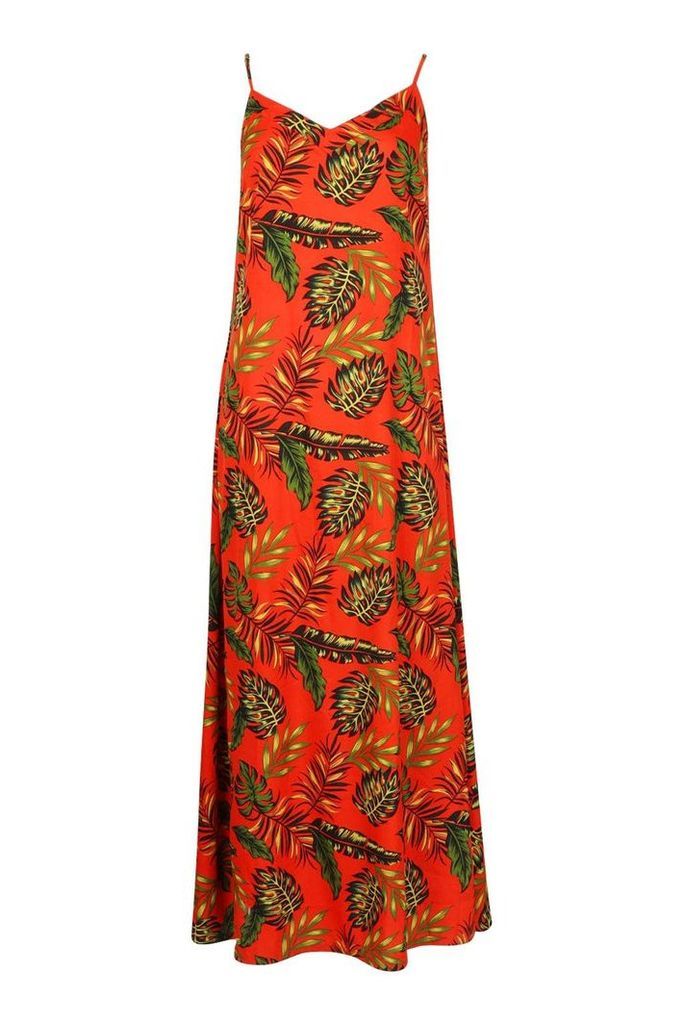 Womens Woven Bright Palm Maxi Dress With Printed Head Scarf - orange - 8, Orange