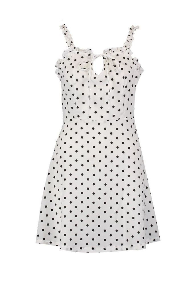 Womens Ruffle Polka Dot Slip Dress - white - 10, White