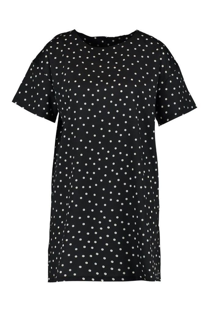 Womens Mini Polka Dot Short Sleeved Shift Dress - black - 8, Black