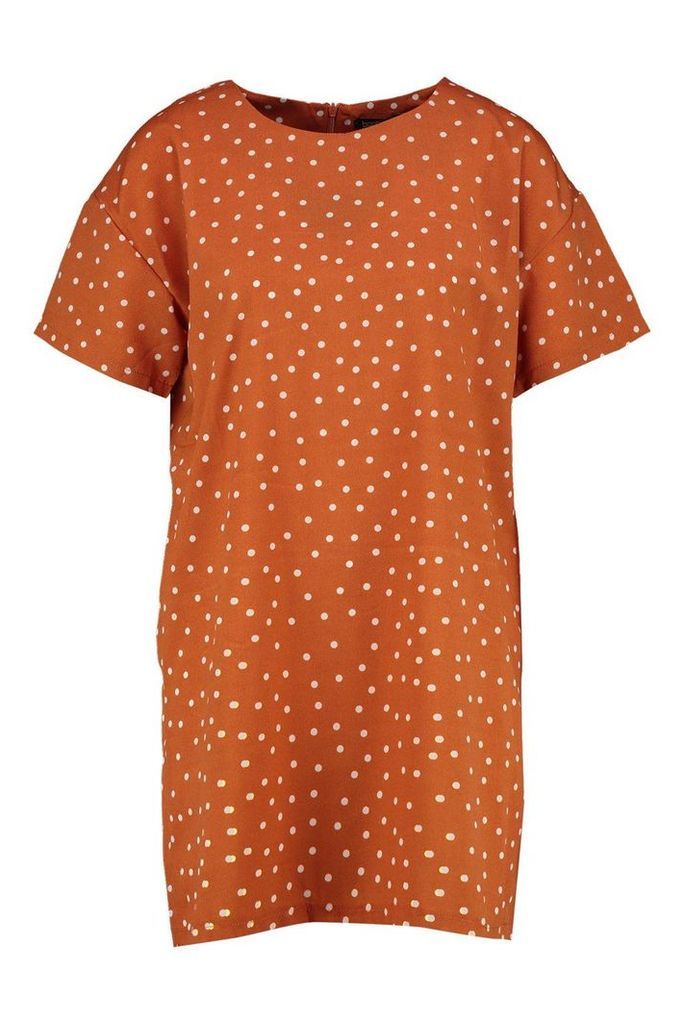 Womens Mini Polka Dot Short Sleeved Shift Dress - orange - 8, Orange