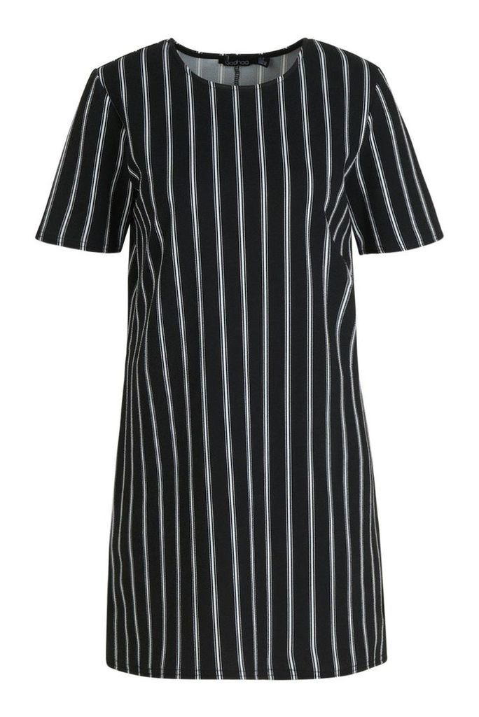 Womens Mono Stripe Shift Dress - Black - 16, Black