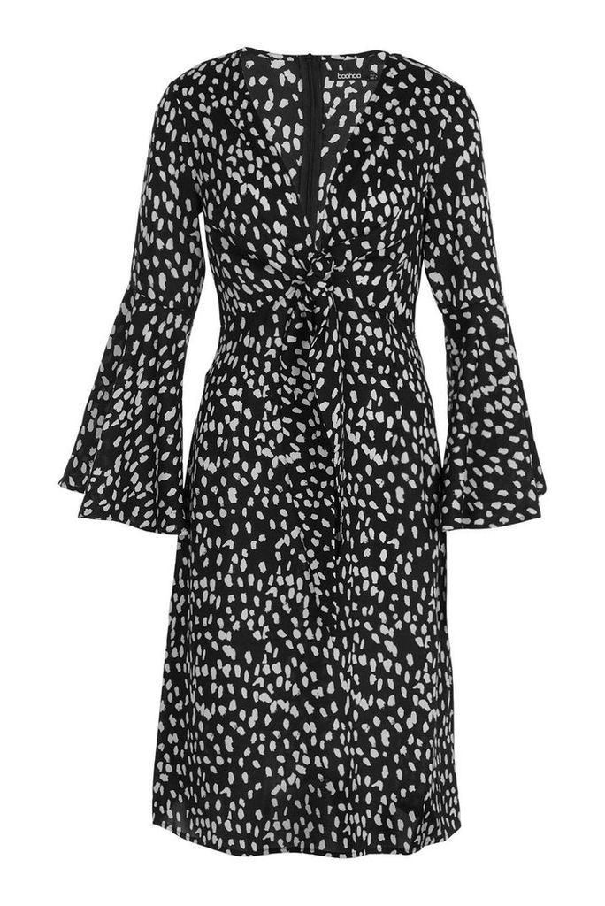Womens Knot Front Cheetah Print Midi Dress - black - 8, Black