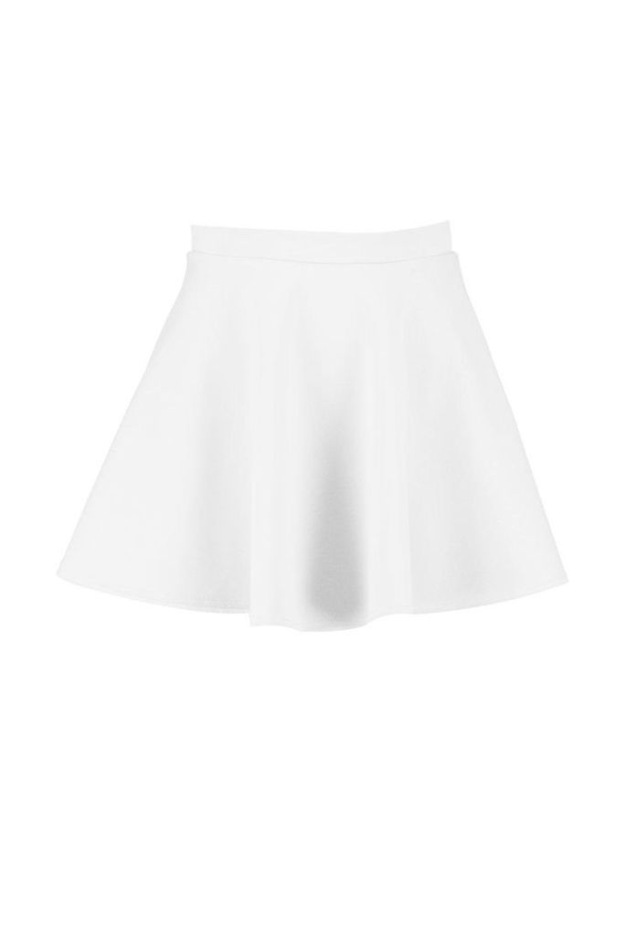Womens Basic Micro Fit & Flare Skater Skirt - White - 10, White