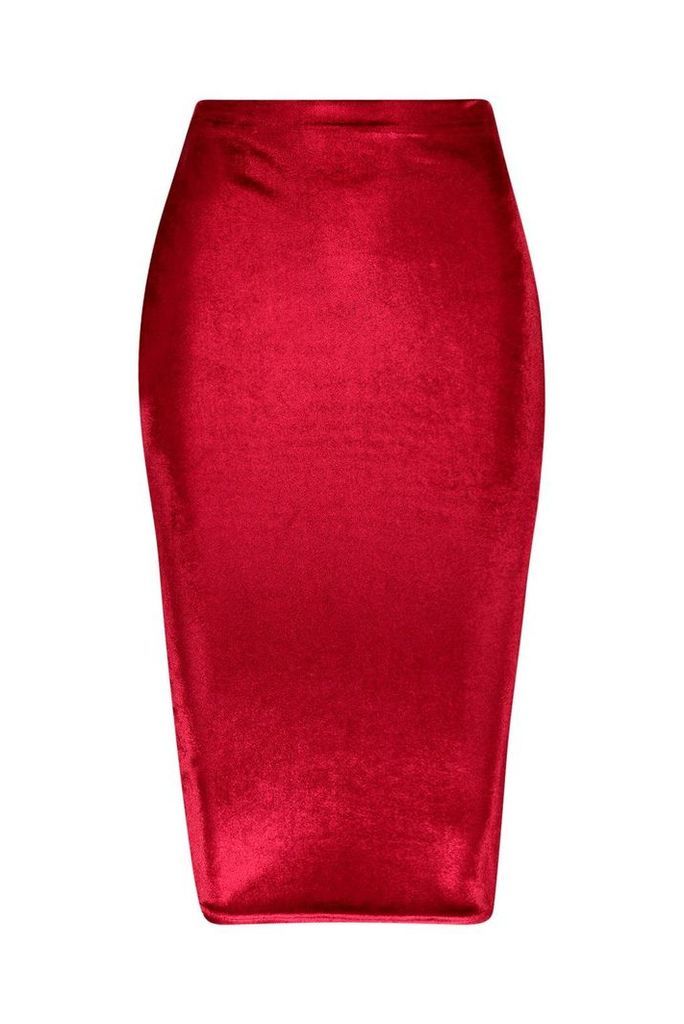 Womens Velvet Midi Skirt - red - 12, Red