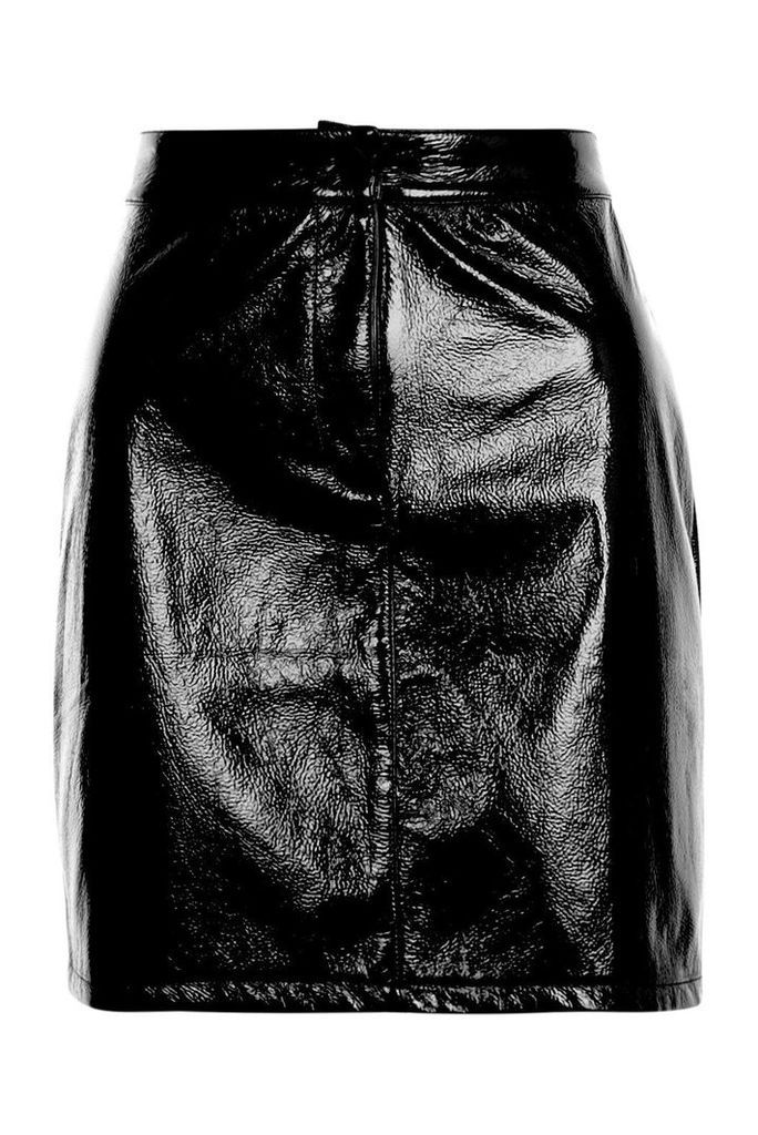 Womens Vinyl A Line Mini Skirt - black - 6, Black