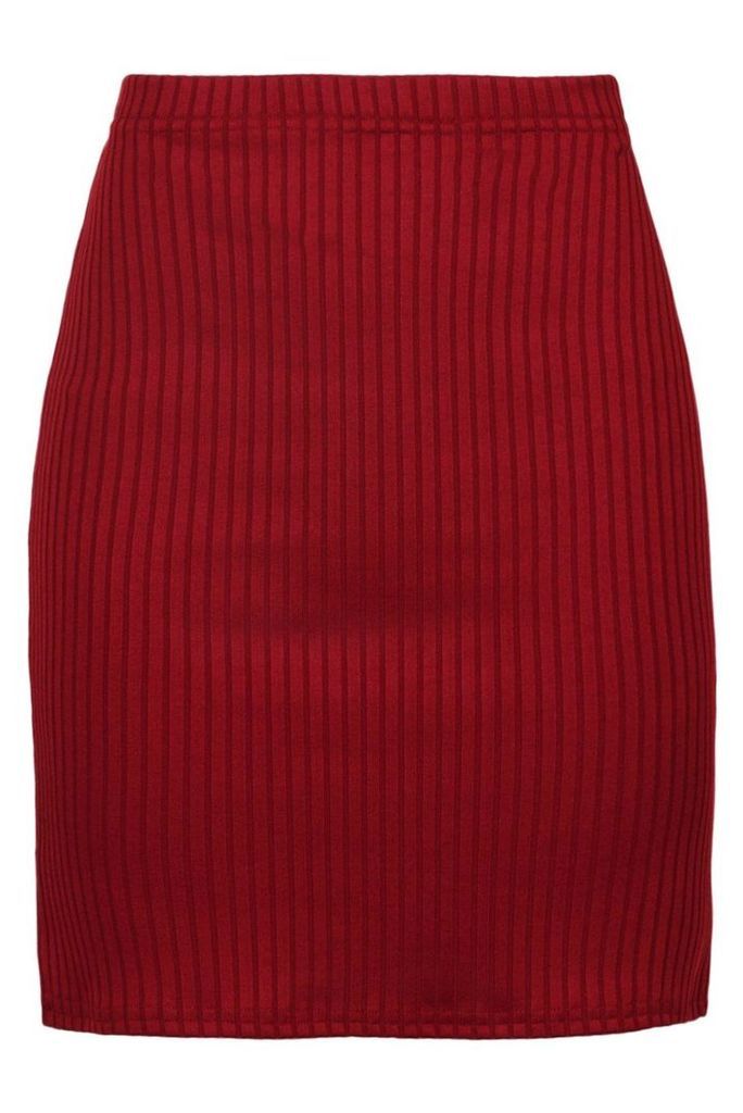 Womens Basic Jumbo Rib Mini Skirt - Red - 12, Red