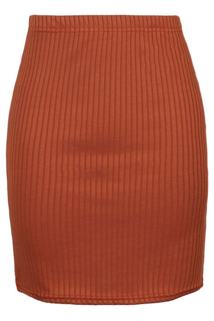 Womens Basic Jumbo Rib Mini Skirt - Brown - 16, Brown