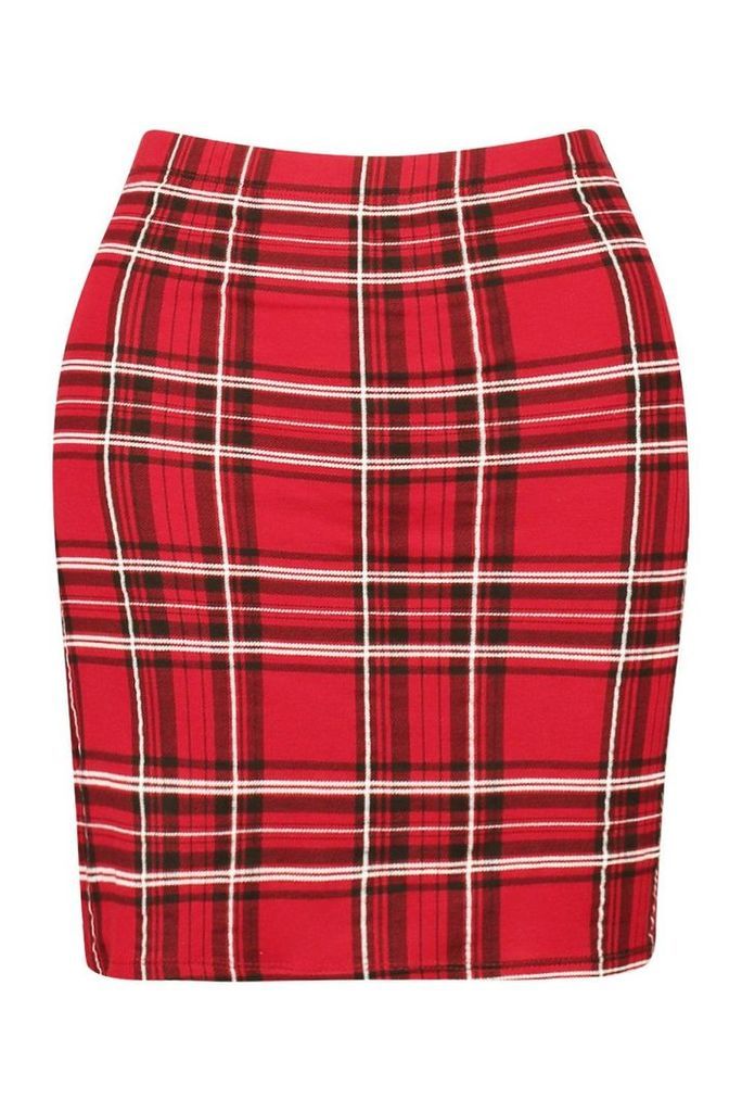 Womens Tartan Check Mini Skirt - Red - 16, Red