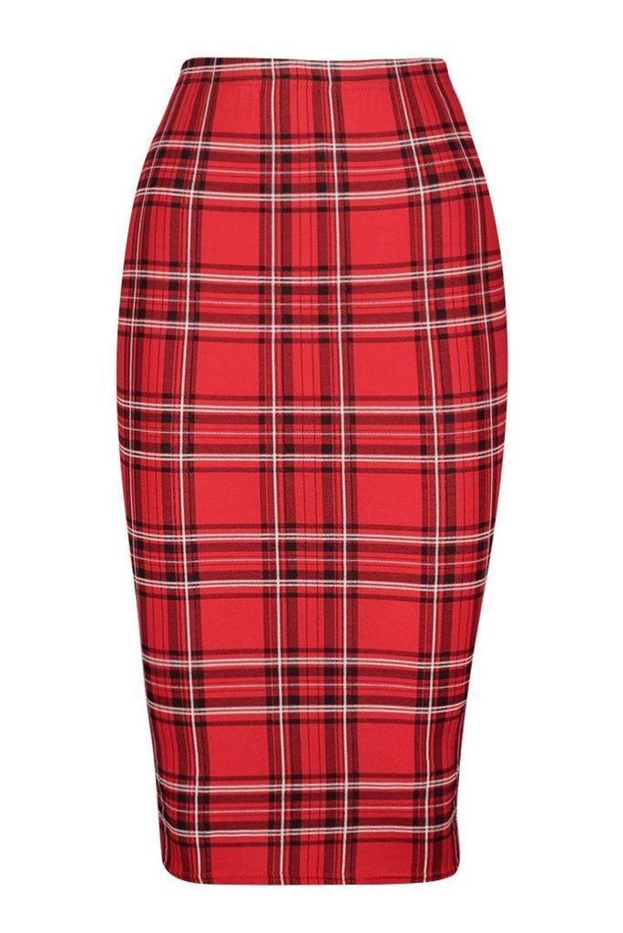 Womens Tartan Check Midi Skirt - red - 6, Red