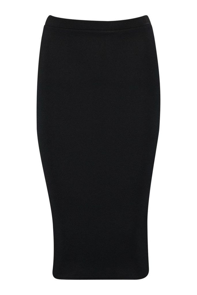 Womens Basic Crepe Midi Skirt - Black - 12, Black