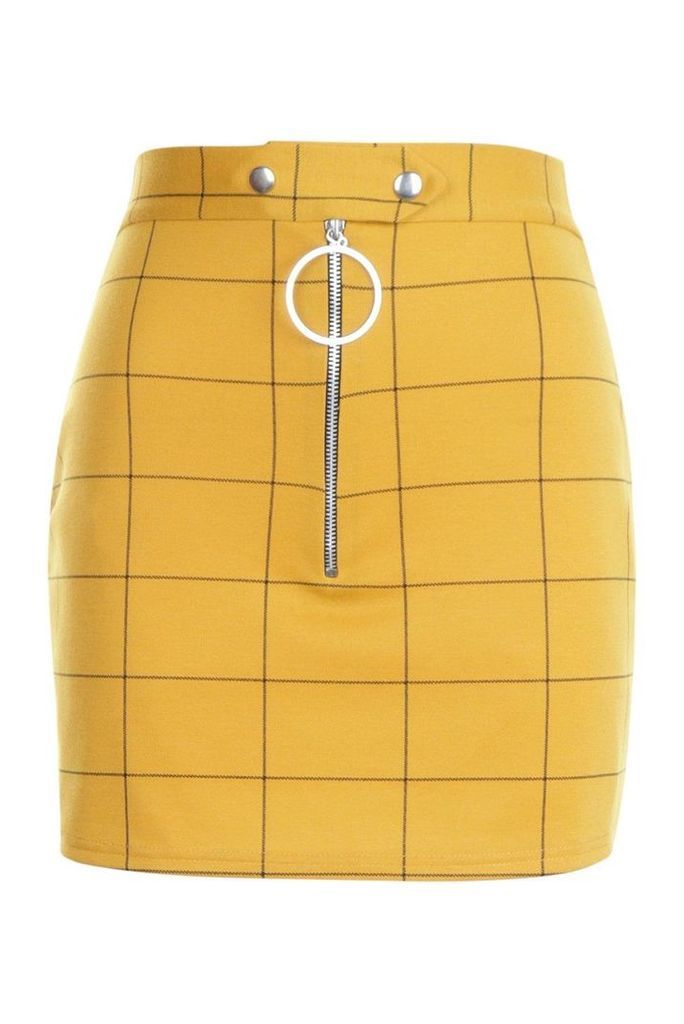 Womens Waist Detail Check Mini Skirt - Yellow - 12, Yellow