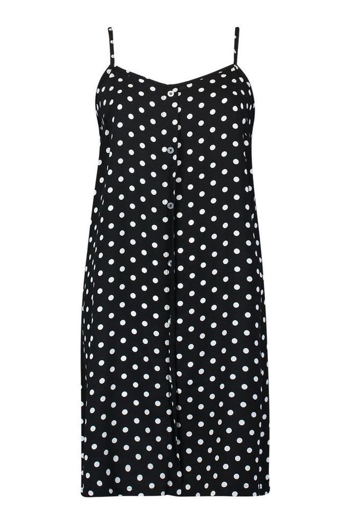 Womens Polka Dot Button Through Cami Mini Dress - black - 8, Black
