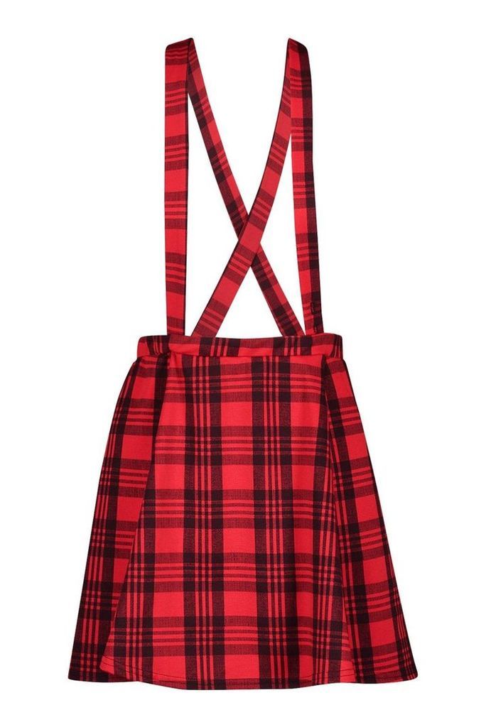 Womens Tartan Check Pinafore Skirt - Red - 8, Red
