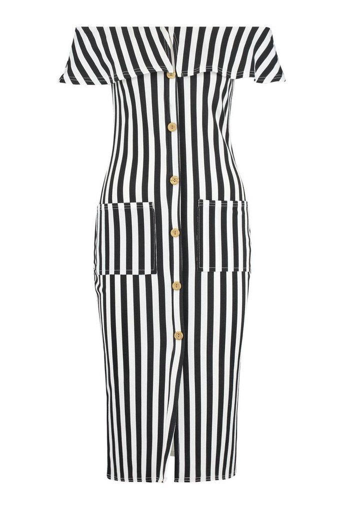 Womens Bardot Tonal Stripe Midi Dress - black - 12, Black