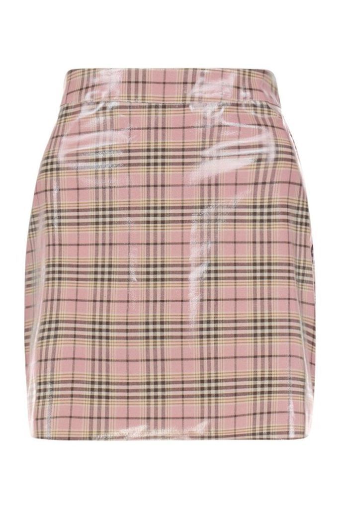 Womens Vinyl Check Mini Skirt - Pink - 14, Pink