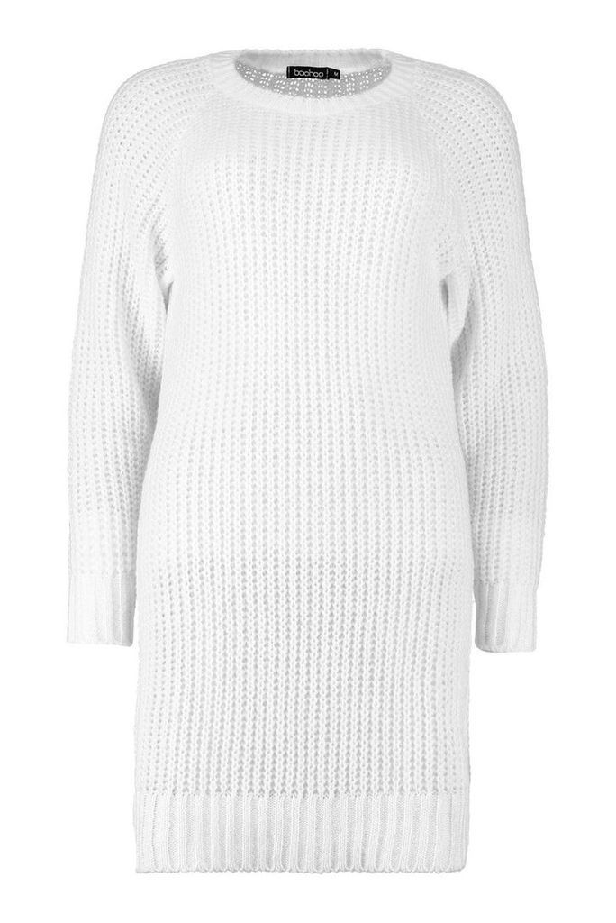 Womens Soft Knit Jumper Dress - white - L, White