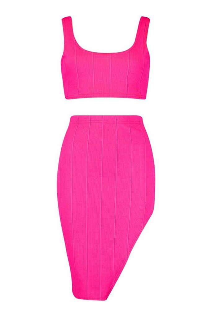 Womens Bandage Skirt And Crop Top Co-Ord Set - Pink - 14, Pink