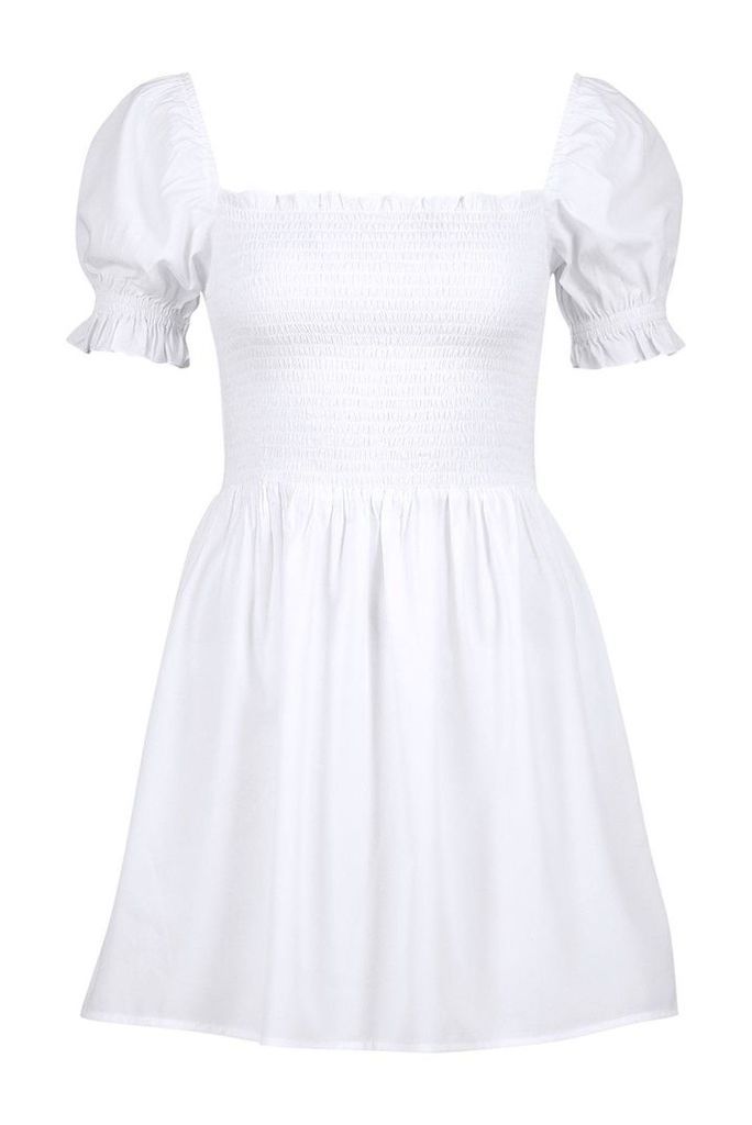 Womens Shirred Mini Skater Dress - white - 12, White