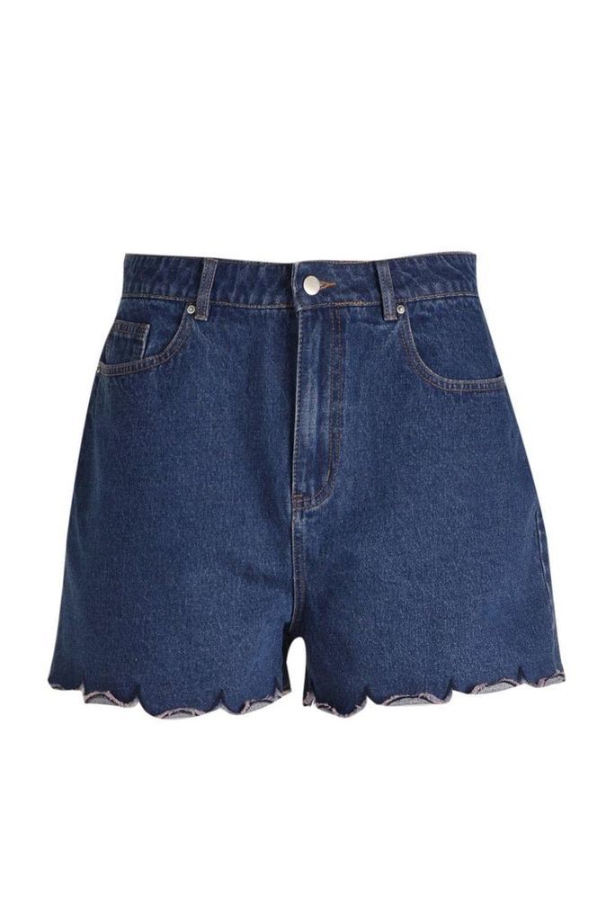 Womens Plus Scallop Hem Denim Shorts - Blue - 20, Blue