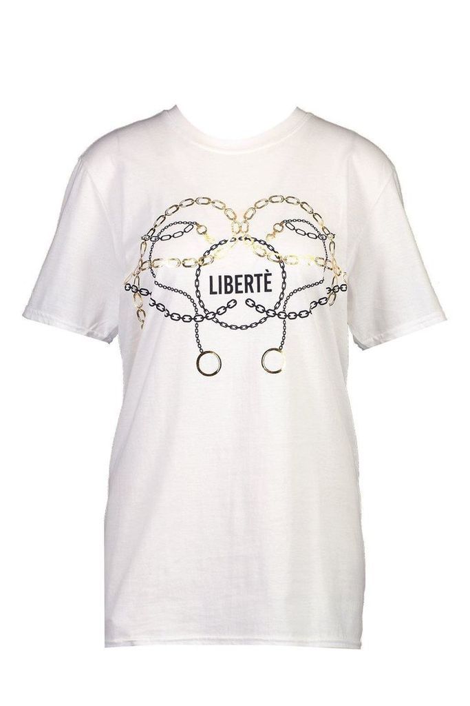 Womens Liberte Chain Foil Print T-Shirt - white - M, White