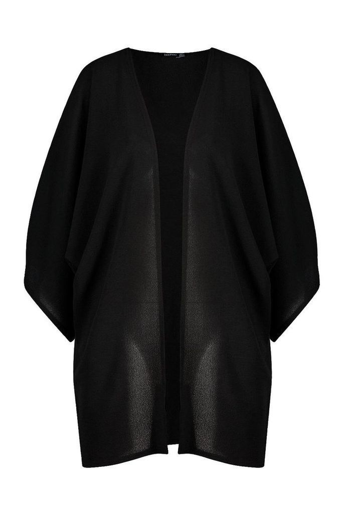 Womens Woven Cold Shoulder Kimono - black - 6, Black