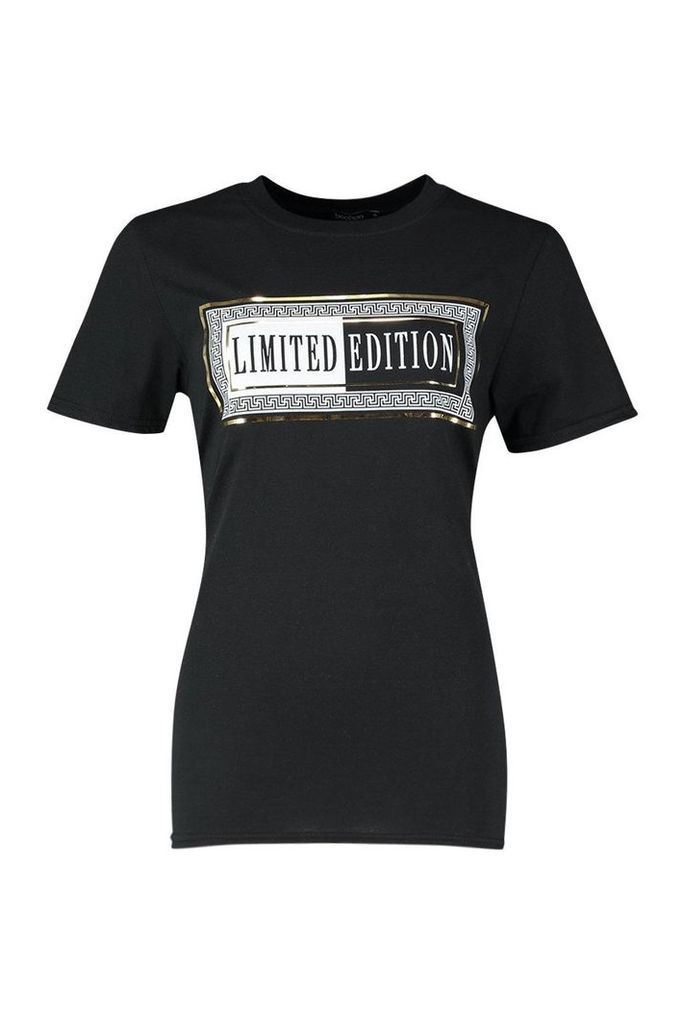 Womens Limited Edition Foil Print T-Shirt - black - S, Black