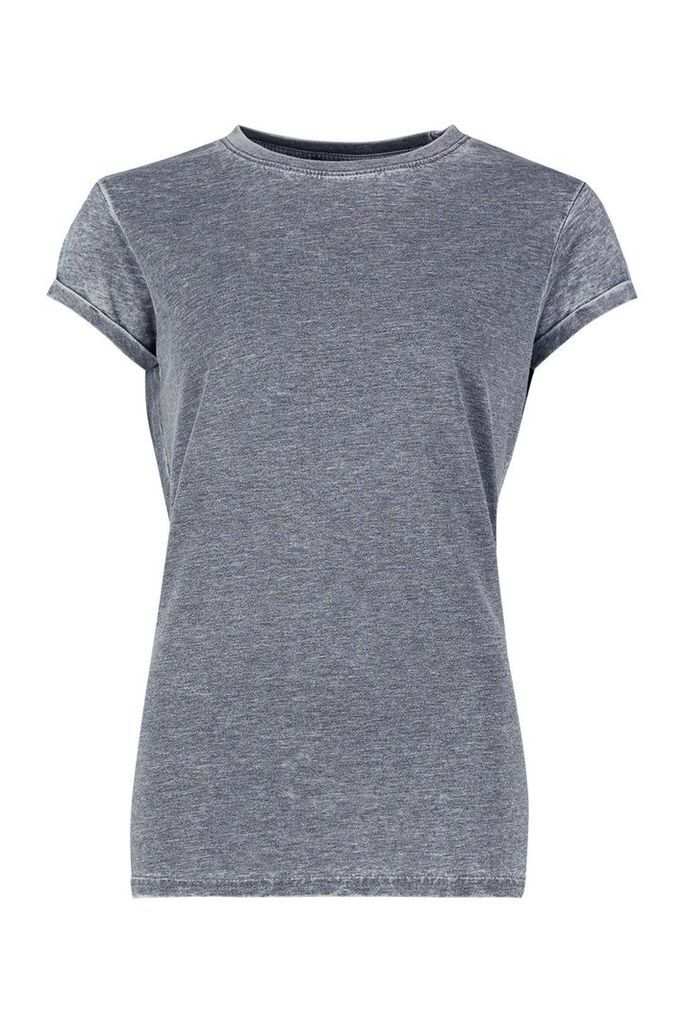 Womens Acid Wash Cap Sleeve T-Shirt - Grey - L, Grey