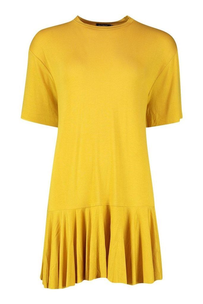 Womens Frill Hem T-Shirt Dress - yellow - 10, Yellow