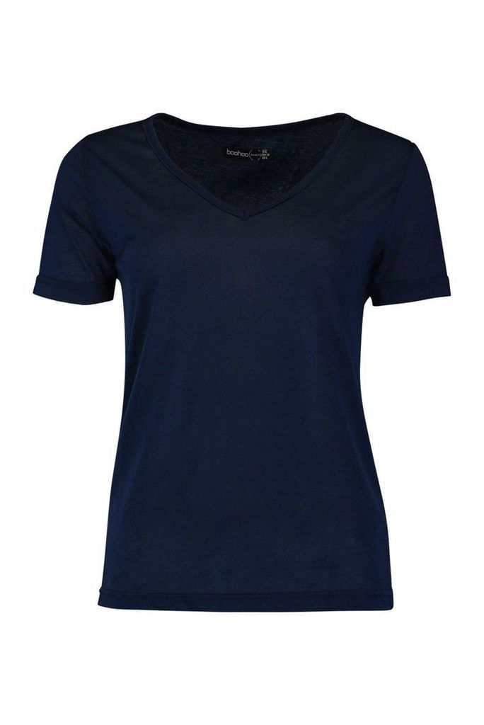 Womens Basic Super Soft V Neck T-Shirt - Navy - 4, Navy