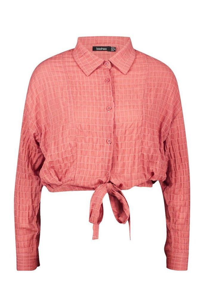 Womens Woven Textured Tie Front Shirt - orange - 14, Orange