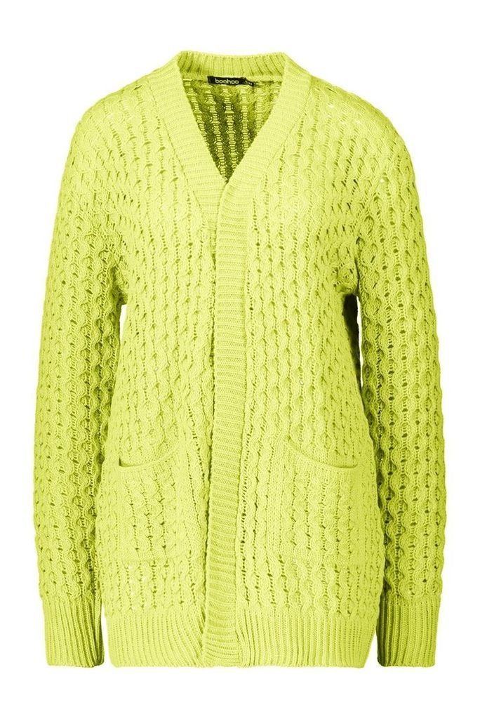 Womens Cable Cardigan With Pockets - green - S/M, Green