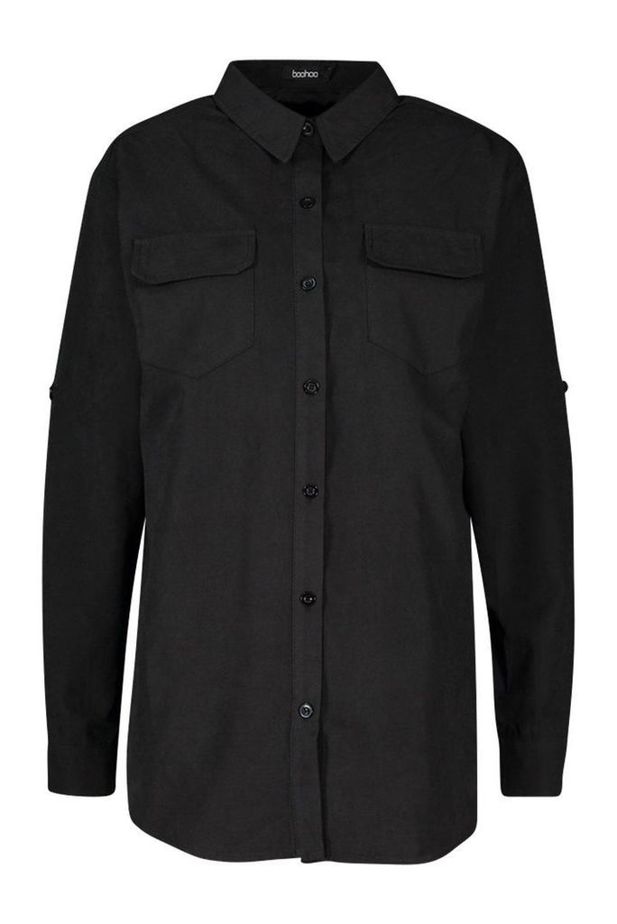 Womens Suedette Pocket Detail Oversized Shirt - black - 8, Black