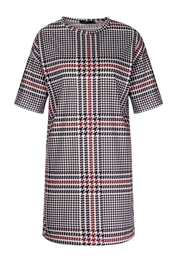 Womens T-Shirt Dress In Oversized Check - red - 8, Red